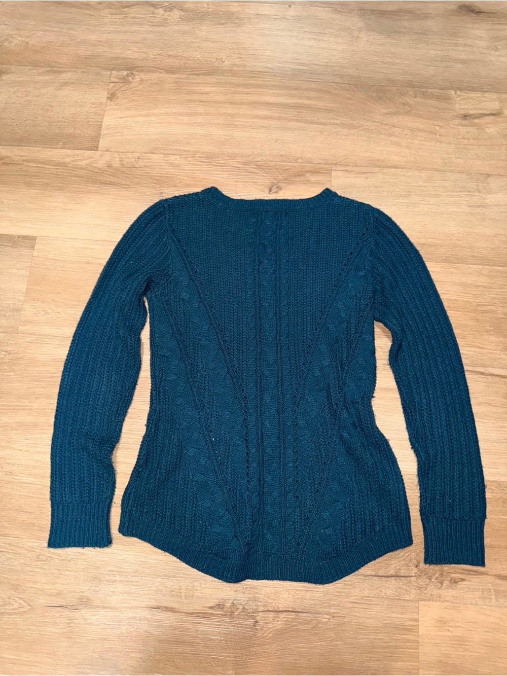 Pink Rose Teal Cable Knit Crewneck Sweater